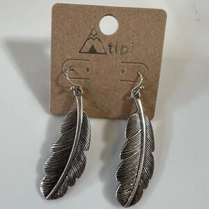 NEW Atipi Feather Earrings Silver Tone